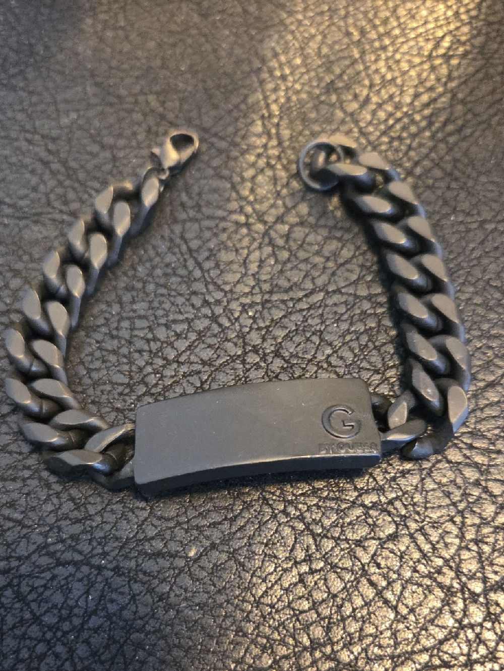 G By Guess Black Matte Cuban Link ID Bracelet with Logo